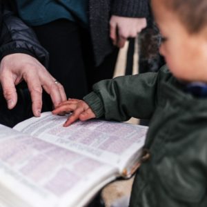 Little boy reading the bible